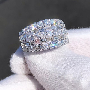 Baguette & Round Cut Moissanite Diamond Hip Hop Mens Engagement <b>Ring</b> 925 Sterling Silver Unisex <b>Statement</b> Jewelry Birthday Gifts - Product Image 2