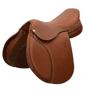 Real International Saddlery English Dressage Saddle RES-04 Leather Brown Wood <b>Tree</b> Full Size Riding Equipment Brass Hardware - Product Image 1