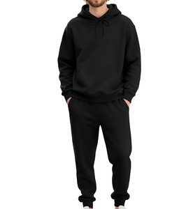 Ensemble de survêtement d'hiver respirant à capuche pour homme, durable, manches longues, couleur unie, coupe décontractée, poches latérales, élastique - Product Image 1