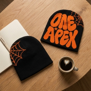 Black Orange Graphic Knit Beanie Hat Custom Logo Design Unisex Streetwear <b>Winter</b> <b>Cap</b> Custom Wholesale OEM Manufacturer - Product Image 4