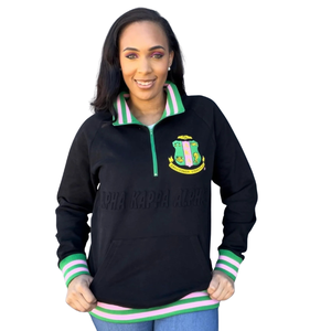 Sudadera AKA con Cierre de Cremallera, Unisex, Negra y Verde, de Felpa Premium, Estilo Casual Griego, Color Negro y Verde - Product Image 1