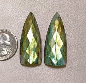 Pierre précieuse Labradorite Aurora Glow taille lance, paire de pierres facettées or olive, pierres lâches pour la fabrication de bijoux 15x40x7mm, pierres d'artisans - Product Image 6