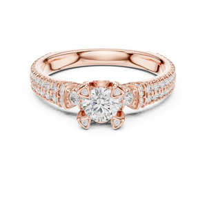 แหวนเพชรทรงกลมทองคำ 14K โรสโกลด์สำหรับผู้หญิง |   ชุดลำลองสำหรับใส่ทุกวัน |   เพชรที่เพิ่งเพาะเลี้ยง - Product Image 1