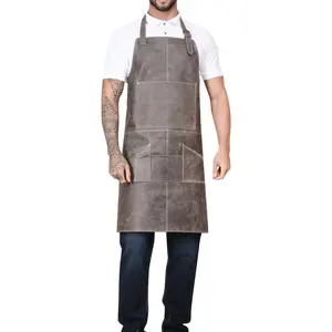 Cow Grain Leather Waterproof and Heatproof Leather Apron for Barbeque and Other Uses in House Factory and Other Activities