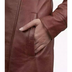 Premium Women's Genuine Sheepskin <b>Leather</b> <b>Blazer</b> <b>Jacket</b> Vintage Brown Mid-Length Soft <b>Leather</b> Trench Coat Outerwear - Product Image 5