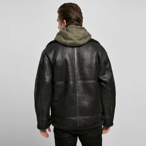 Classic Look Zipper Style Sheepskin <b>Bomber</b> <b>Shearling</b> Leather <b>Jacket</b> Heavyweight Inner Wool Material Plus Size Leather <b>Jacket</b> - Product Image 2
