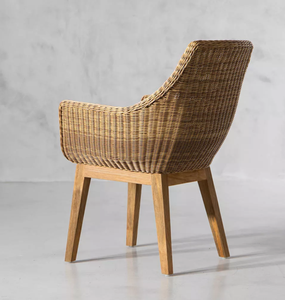 Fauteuil de jardin en rotin tressé avec coussin, chaise de salle à manger d'extérieur, pieds en bois, pour terrasse - Product Image 3