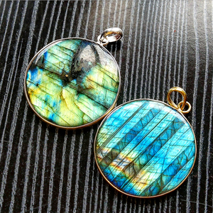 Labradorite Bezel <b>Necklace</b> Natural Gemstone Gold Silver Plated Round Pendant | Multi Flash Handmade Jewelry Wholesale India Bulk - Product Image 5