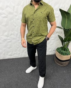 Men Premium Cotton <b>Half</b> Sleeve Geometric Print <b>Shirt</b> Cuban Collar Regular Fit <b>Button</b> Closure Casual Beach Resort Summer Fashion - Product Image 5