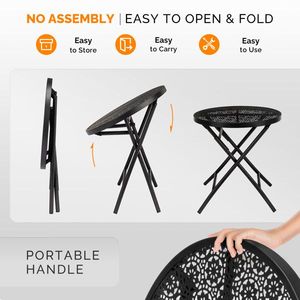 18-Inch Metal Steel <b>Folding</b> Patio Side <b>Table</b> Round <b>Coffee</b> <b>Table</b> with Flower Cutouts for Yard Balcony Garden Outdoor Furniture - Product Image 5