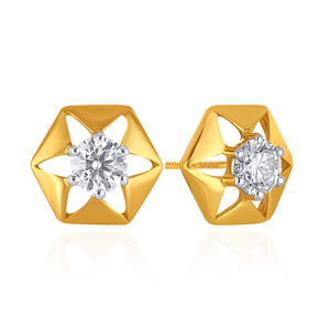 Pendientes Hexara Solitaire con Diamantes, Oro Amarillo de 14K, Círculos Entrelazados, Diamantes Cultivados en Laboratorio, Joyería Fina Geométrica Moderna - Product Image 2