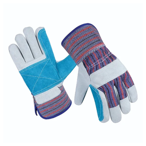 Leather Full Finger <b>Gloves</b> Red And Gray Outdoor Work Protection Unisex Winter Wear Pull-On Closure - Product Image 6
