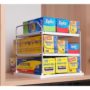 Portaoggetti Estensibile a 3 Livelli in Plastica per Oggetti Pesanti, Barattoli, Bottiglie, Lattine, Contenitori per Snack, per Cucina o Armadietto - Product Image 1