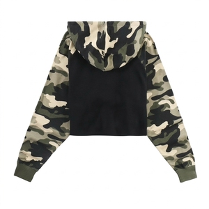 Sudadera con Capucha de Camuflaje para Mujer, Negra, Corta, Informal, de Otoño, de Manga Larga, Tejida, 100% Algodón, Transpirable - Product Image 2