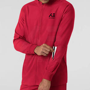 Conjunto de Uniforme Médico para Hombre, Chaqueta Roja con Cierre Frontal, Manga Larga, con Bolsillo de Parche y Pantalones con Cordón Ajustable - Product Image 4