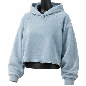 Sweat-shirt à capuche oversize pour femme, coupe courte, effet délavé et usé, en polaire douce, confortable et décontracté, style streetwear - Product Image 4