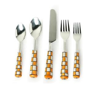 Juego de cubiertos plateados y dorados, mopa con diseño a cuadros, mango hecho a mano, vajilla para servir en bodas - Product Image 1