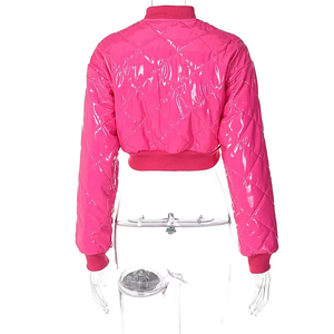Chaqueta Bomber Corta Rosa de Piel Sintética para Mujer con Cremallera, Chaqueta de Moto de Invierno Transpirable de Piel de Oveja y Lana Adherida - Product Image 2