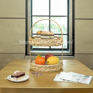 Bandeja de Servicio y Exhibición de Jacinto de Agua de 2 Niveles Tejida a Mano Natural, Hecha por Artesanos de Vietnam - Product Image 3