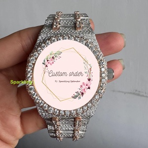 Montre de luxe pour homme avec cadran en diamant Moissanite VVS, cristal saphir, bracelet en acier inoxydable, style Hip Hop, affichage analogique glacé - Product Image 1