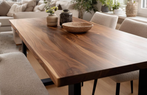 Table à manger en noyer massif à bord naturel, faite à la main, style moderne, mobilier sur mesure pour usage hôtelier - Product Image 4