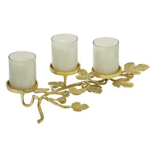 Top Arrival Golden Brass Candle Holder Set of 3 with <b>Leaf</b> Design for Home Decoration - Product Image 6