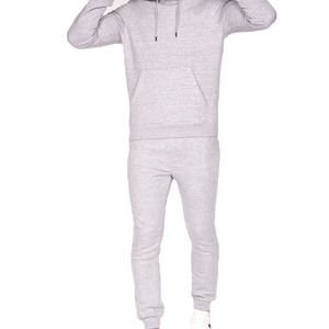 Conjunto Deportivo de Sudadera con Capucha y Pantalones Jogger para Hombre, Color Gris Claro, de Algodón, con Bolsillo Tipo Canguro, Cintura Elástica, Corte Regular, Ropa Casual de Otoño - Product Image 1