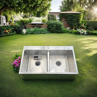 Évier de cuisine double en acier inoxydable 304 de haute qualité, fait main, design moderne, avec siphon, garantie 5 ans, fabriqué au Vietnam