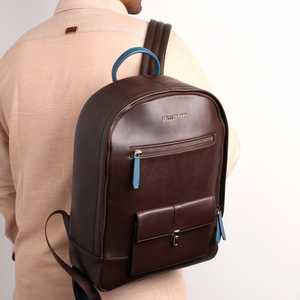 Leather Talks Genuine Leather <b>Backpack</b> Brown Classic Style Durable Zipper Closure Handle Design - Product Image 1