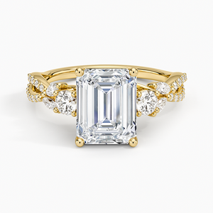 แหวนเพชรหมั้นทรงมรกตสามเม็ด ทองคำขาว 14K เพชรเลี้ยงในห้องปฏิบัติการ รับรองโดย IGI แหวนแต่งงานสำหรับผู้หญิง ของขวัญจากอินเดีย - Product Image 1