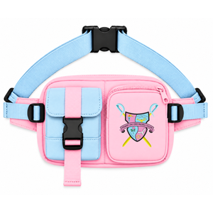 Sac banane personnalisé Gamma Phi Delta Sorority rose et bleu ciel avec logo brodé et poche zippée pour vêtements grecs féminins - Product Image 2