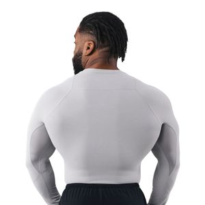 T-shirt de compression à manches longues gris clair pour homme, extensible, performant, pour l'entraînement sportif, la course à pied et les activités sportives - Product Image 4