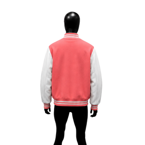 PREMIUM <b>CORAL</b> PINK LETTERMAN VARSITY <b>JACKET</b> FOR MEN Regular Fit Turn-down Collar Single Breasted Casual Autumn Wear PREMIUM STRE - Product Image 2