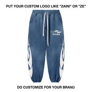 ZAINI 360 GSM Premium Cotton Polyester Twill Drawstring Pleated <b>Jogger</b> Pant Blue <b>White</b> Side Panel Sportswear Spring - Product Image 1