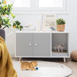 Mobiletto per lettiera per gatti con divisorio, doppie porte, grande, ecologico, in legno - Product Image 2