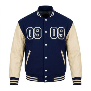 Veste universitaire pour homme en gros, style bomber, corps en laine, manches en cuir véritable, hiver, grandes tailles, veste de baseball Letterman - Product Image 3