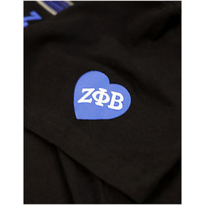 Camiseta Negra de Lentejuelas 100% Algodón con Bordado de Letras Griegas de la Hermandad Zeta Phi Beta, Elegante y Brillante, Ropa Casual con Diseño Griego - Product Image 5