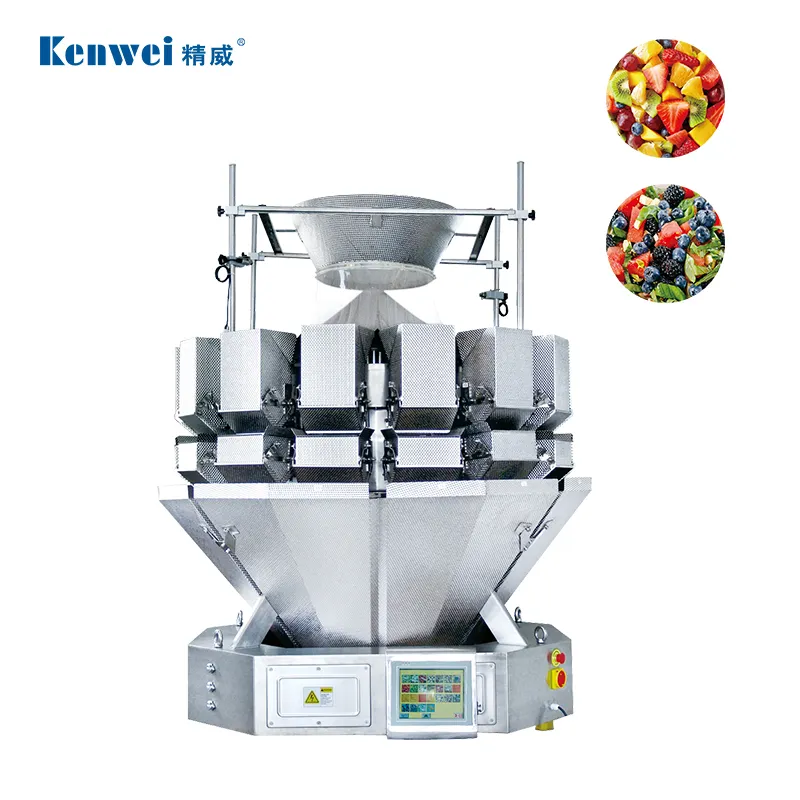 Salad Weighing Packing Machine mit 10 Head Multihead Weigher For Fruits und Vegetable 100-3000g 50 P/M