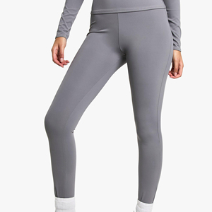 Leggings gris taille haute, longueur intégrale, extensibles, tricotés, sportifs, avec logo sur la jambe droite, toutes saisons, vêtements de sport pour femmes - Product Image 2