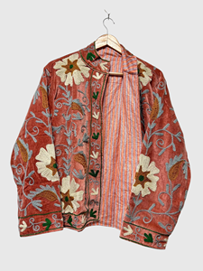 เสื้อแจ็คเก็ตกำมะหยี่ปักลายสไตล์แพรรี่ชิค แขนยาว คอจีน ลายดอกไม้ ไซส์พลัส สำหรับผู้หญิง ใส่ในฤดูใบไม้ร่วง - Product Image 4
