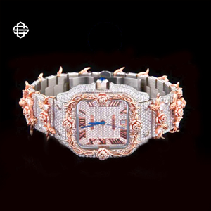 Montre à quartz de luxe pour homme, bracelet en acier inoxydable, diamants Moissanite, style Hip Hop, verre, bracelet bicolore 20 mm - Product Image 1