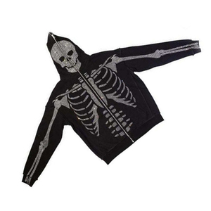 Custom Rhinestone Hoodies Bling Rhinestone Hoodie Design <b>Skeleton</b> Skull <b>Full</b> Zip up Hoodie Wholesale Custom Hoodie - Product Image 3
