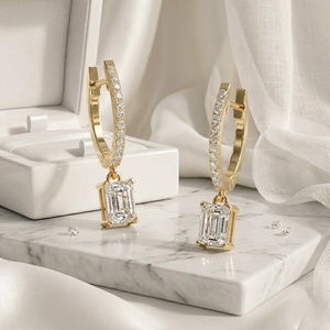 1.20 CTW 10k Gold Plated Other Cut Diamond for Certified Luxury Huggie <b>Drop</b> <b>Earrings</b> - Product Image 1