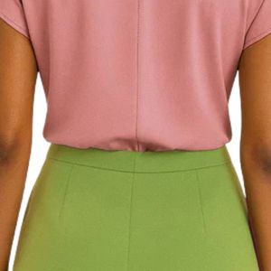 Blusa sin Mangas con Cuello Alto y Estilo Drapeado para Mujer, Color Rosa, Elegante, Informal, para Oficina, Ropa de Hermandad Griega, Camisa Moderna y Elegante - Product Image 6