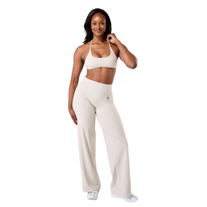 Pantalones de Yoga de Pierna Ancha para Mujer, Cintura Alta, Control de Abdomen, Elásticos, para Entrenamiento, Suaves, Transpirables, Beige, Ajuste Cómodo Premium - Product Image 3