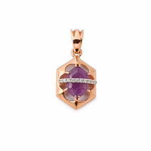 18ct Rose Gold Amethyst Diamond Engagement Pendant Earrings Set for Women High Polish Geometric Party Wedding Gift Jewelry - Product Image 3