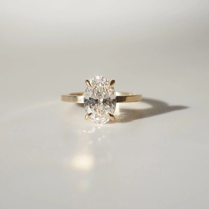 Oval Lab Grown Diamond Ring 14K Yellow Gold Engagement Ring 1.8 MM Square Edge Band 4 Prong Solitaire Wedding Proposal Ring - Product Image 6