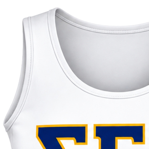 เสื้อกล้ามสีขาวสำหรับผู้หญิง ลายตัวอักษรกรีก Sigma Gamma Rho แบบไม่มีแขน คอกว้าง สวมใส่สบาย เหมาะสำหรับเล่นกีฬาฤดูร้อน เสื้อทรงพอดีตัว - Product Image 3