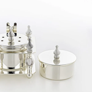 Luxury Silver Finish Brass <b>Tea</b> <b>Light</b> Warmer Set Decorative Tabletop Candle Warmer Holder Elegant Home Hotel Dining Decor - Product Image 2