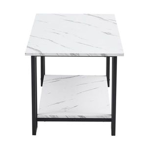 Tavolino da Caffè Rettangolare in MDF Effetto Marmo, 100 cm, con Base in Ferro, 2 Ripiani, Spessore 3,8 cm, per Sala da Pranzo o Caffetteria, Materiale Metallico Resistente - Product Image 4
